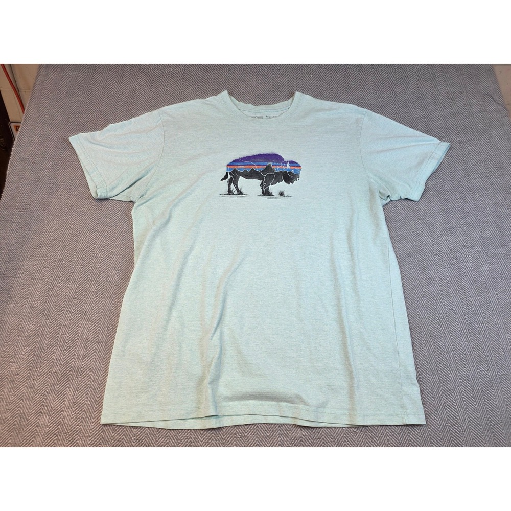 Patagonia Responsibili-Tee Mens XL Light Blue Buffalo Bison Graphic T-Shirt - Picture 10 of 11